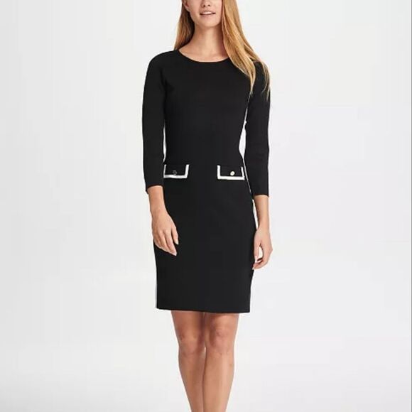 DKNY Elbow Sleeve Sheath with Pocket Detail sweater Dress NWT sz M - Picture 1 of 15